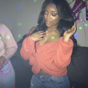 Orange Off Shoulder Crop Sweater